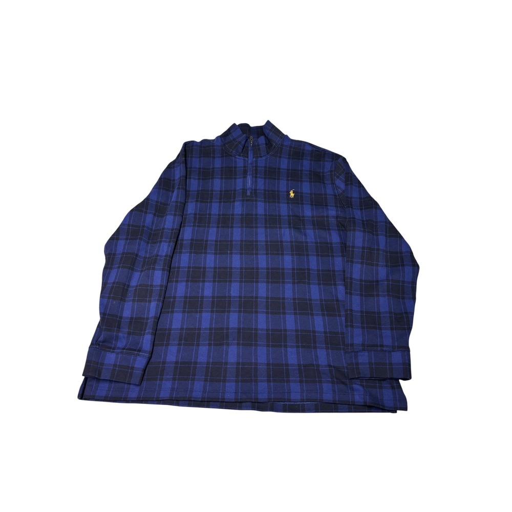 POLO RALPH LAUREN‎ Estate Rib Knit Blackwatch Plaid 1/4 Zip Sz XXL Mens Cotton